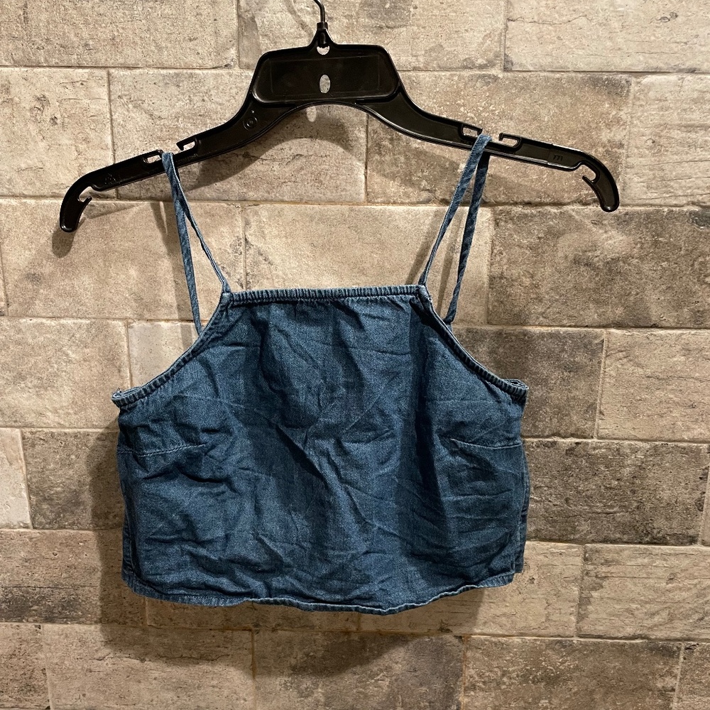 ❤️ AMERICAN EAGLE OUTFITTERS AEO TIE BACK DENIM CROP TOP SIZE XS